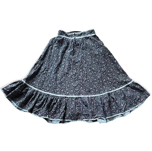 Gunne Sax skirt, vintage 70s prairie - blue calico with white trim- vtg size 11 - Picture 4 of 6